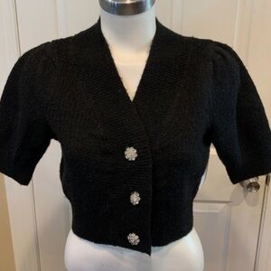 Bishop + Young Black Pacific Emerson Cropped Cardigan W/ Bejeweled Buttons
